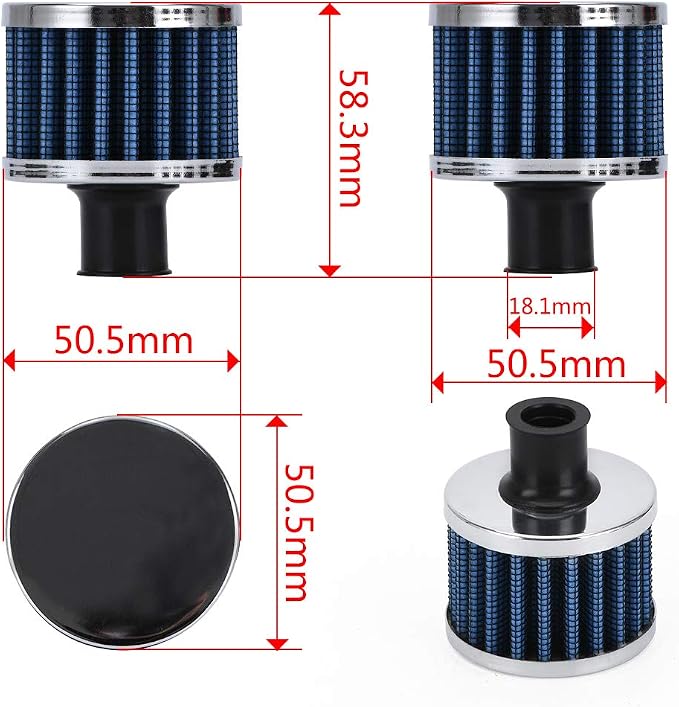 PTNHZ Universal 2 PCS 12mm Auto Cone Mini oil Air Intake Filter Crankcase Vent