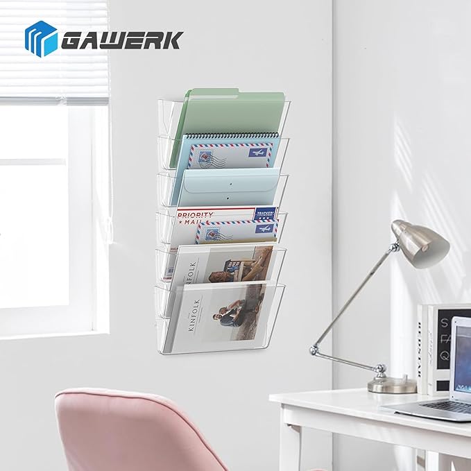 Clear Acrylic Single Pocket, Plastic Hanging Wall Mount File Holder for Office Home (Clear, 2 Pack)