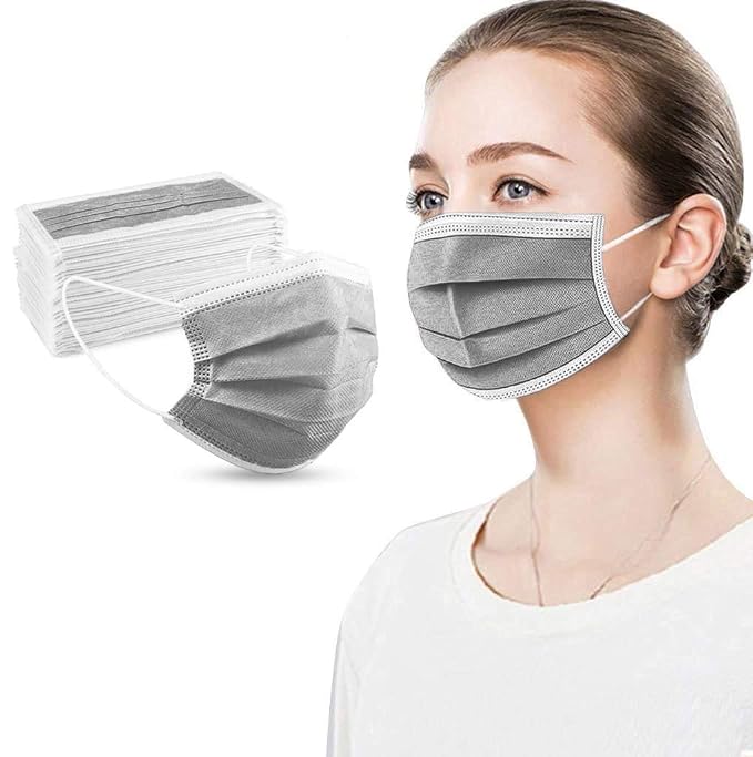 100PCS Grey 3 ply Disposable Face Masks, Protection Face Masks