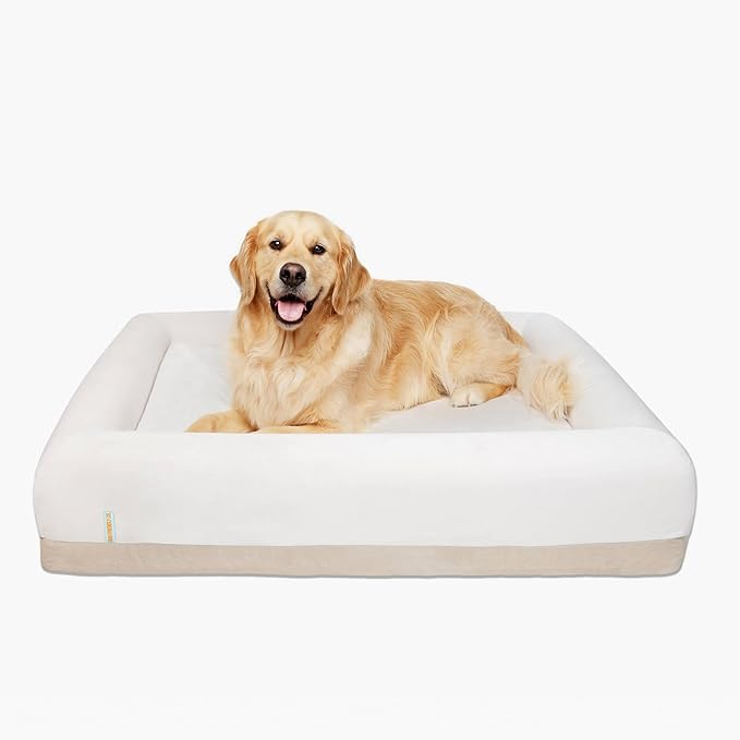 DF Co. Velvet Easy Fit Dog Bed Cover | Velvet Lining for Ultimate Comfort, Protect Original Bed, Machine Washable, Elastic Design, Allergy Management | Beige, Size L