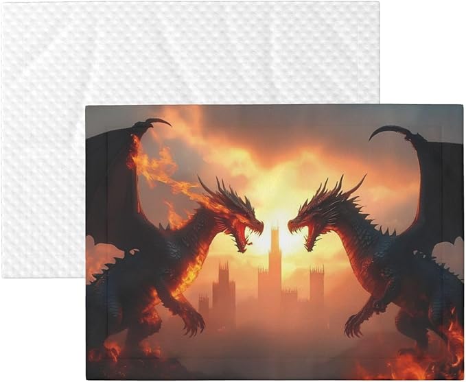 Castle Cool Fire Dragon Print Soft Plush Pet Blanket, Washable Dog Blanket, Cat Fleece Throw, Puppy Bed Crate Mat & Sofa Couch Protector - Medium