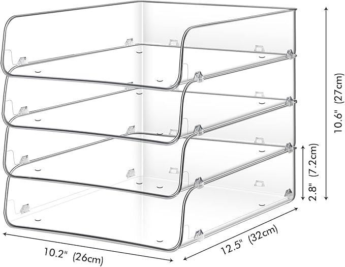 Stackable Paper Trays, 4 Tier Desk File Organizer, Document Letter Tray for Office Supplies, Magazine