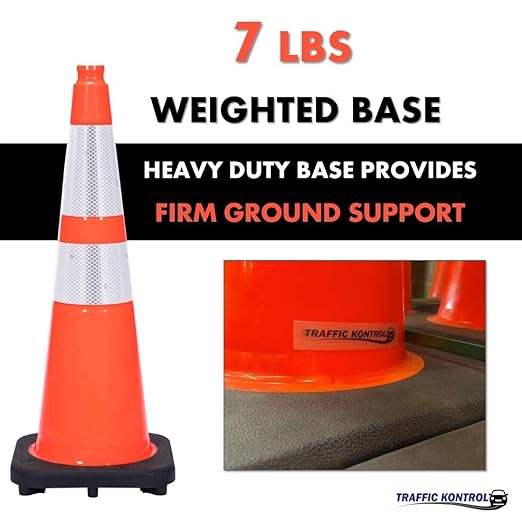 6 Pack 28" Inch Orange Traffic Safety Cones with Dual Reflective Collars - High Visibility Industrial Pylons Traffic Cones for Road, Parking Lots, Driving, Construction