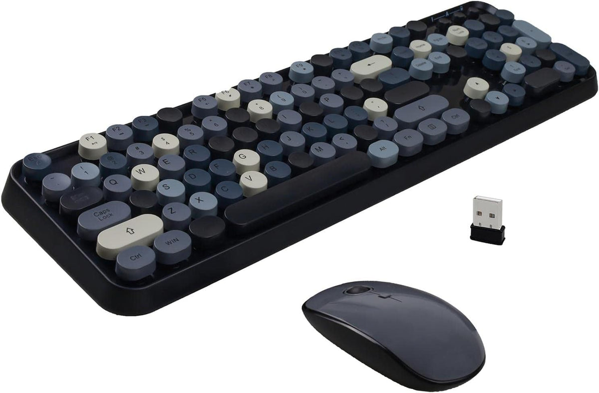 Clicky Wireless Keyboard and Mouse Combo,Retro Typewriter Style,Black Gray