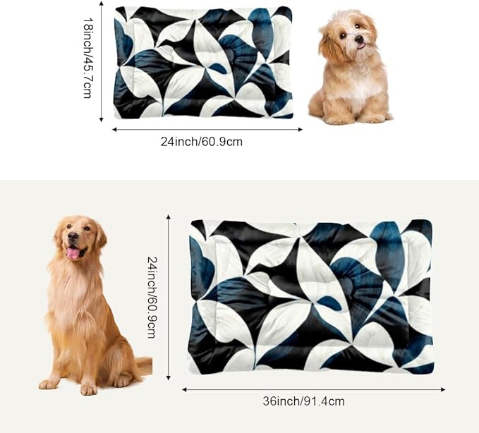 Modern Navy White Graphic Floral Dog Beds Furniture Dog Crate Mat Kennel Pads for Crates Washable Crate Bed Washable Non-Slip Cushion Bed Medium Mat Pet Cushion Indoor Outdoor 24X18 Inch