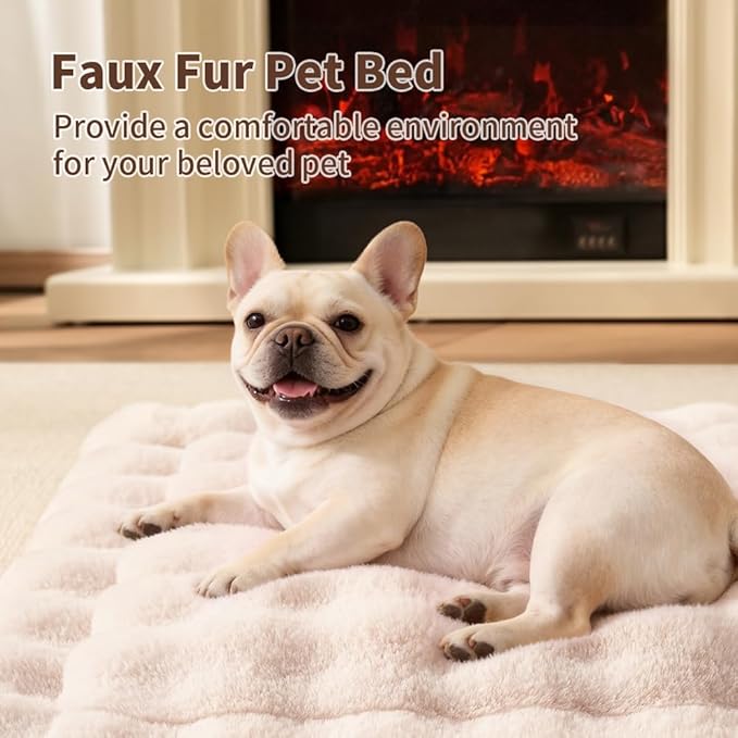 Self-Warming Cat Bed, Plush Faux Fur Pet Bed Mat with Anti-Slip Bottom, Ultra Soft Heated Bed for Cats & Medium Dogs, Cozy Fluffy Pad for Couch & Crate, Machine Washable, 27x20 Inch White