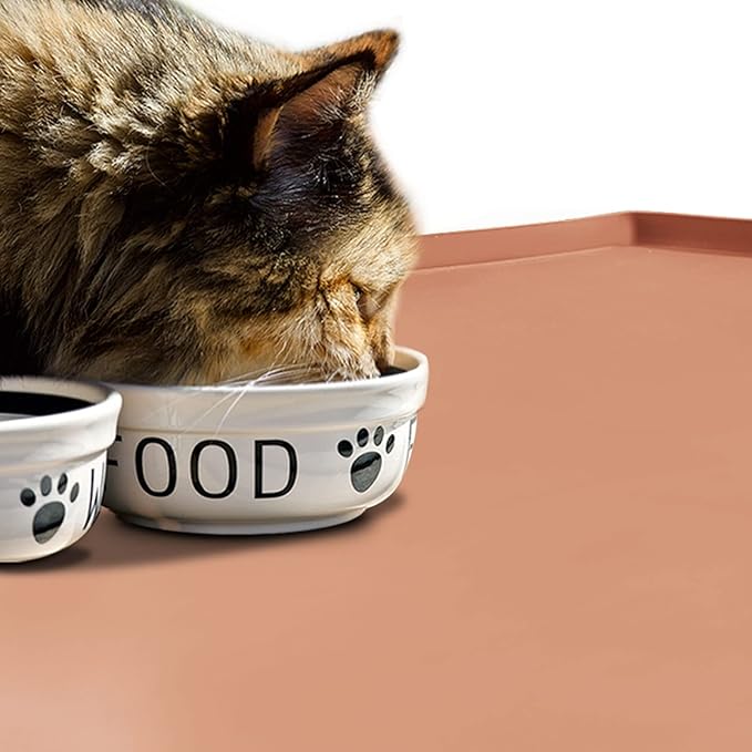 Dog Food Mat,Silicone Waterproof Food Tray,Non Slip Pet Bowl Mats Placemat,0.6" Raised Edge,Suitable for Most Small and Medium Sized Pets,18.5" x 11.5"
