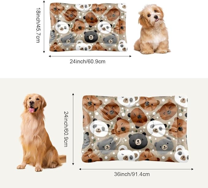 Bear Faces Cute Pet Sleeping Bed Mat for Dog Washable Dog Pads Washable Bed for Crate Non-Slip Crate Cushion Beds Small Dogs Mat Dogs Beds and Furniture Indoor Outdoor 24X18 Inch
