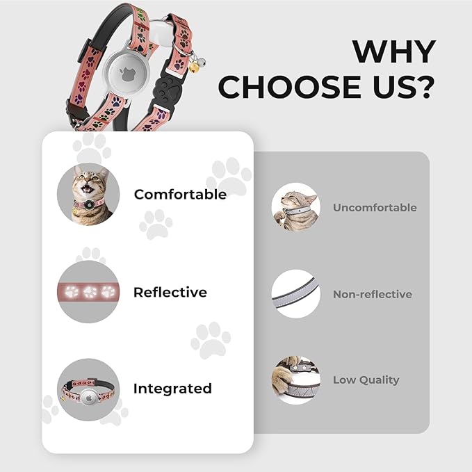 AirTag Cat Collar, Breakaway Cat Tracker Collar, Airtag Holder Compatible with Apple Air Tag, [Lightweight & Scratch Resistant] Adjustable Comfortable GPS Pet Collar for Cats Kittens, Pink