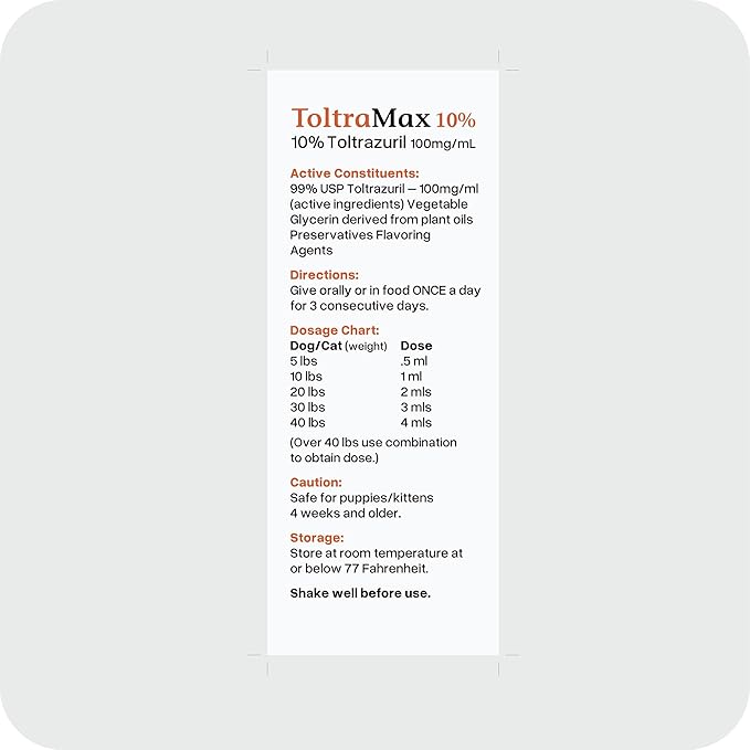 Toltrazuril 10.0% for Horses, Dogs, Cats, 240mL/8 Ounce, for Non-Food Chain Animals, Peanut Butter