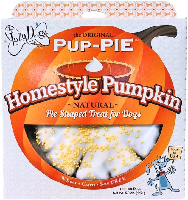 The Lazy Dog Cookie Co. Homestyle Pumpkin Pup-Pie – All Natural Dog Treat for All Occasions – Healthy Dog Cookies Made in USA – 6" Celebration Pie – Best Natural Treats for Dogs, 5 oz