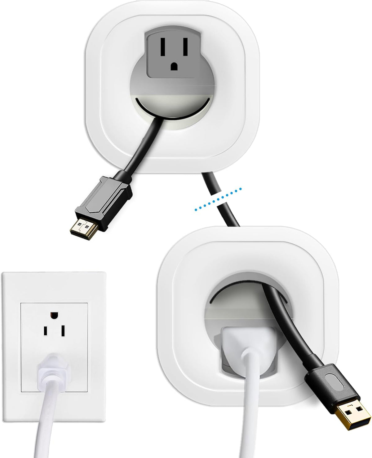 in Wall Cable Management Kit with Hole Saw Drill Attachment - Includes Power & Low Voltage Cord Management - Hide TV Wires for Wall-Mounted TVs, White