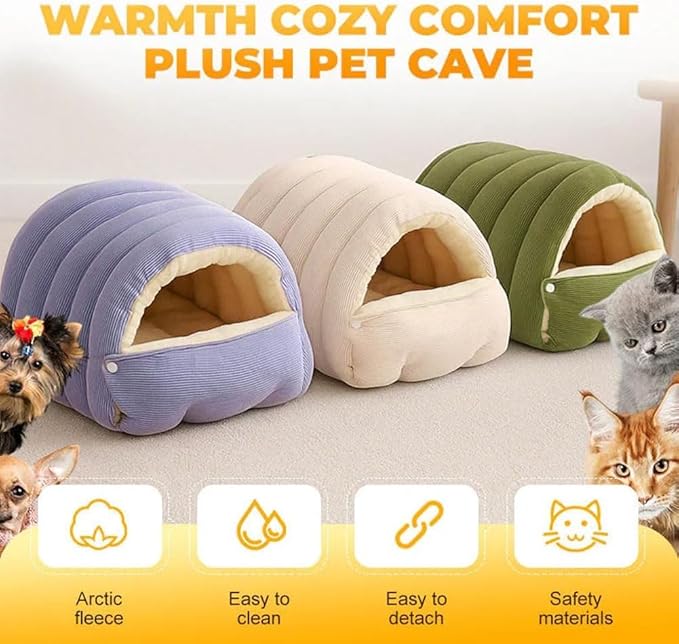 CutyPet Winter Cave,Warmth Cozy Comfort Plush Pet Cave,Cute Cozy Safe Hideaway Cat Bed with Removable Cushion,Warm Soft Removable Washable for Cats and Dogs (Brown Plaid, L:25.59 * 15.74 * 11.02 in)