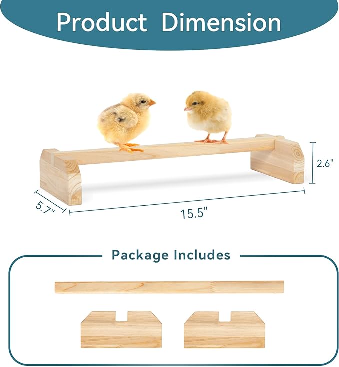 PETSFIT Chick Roosting Bar Prevent Rotation Design, Solid Wooden Thicken Rooster Perch for Coop and Brooder for Birds, Baby Chicks