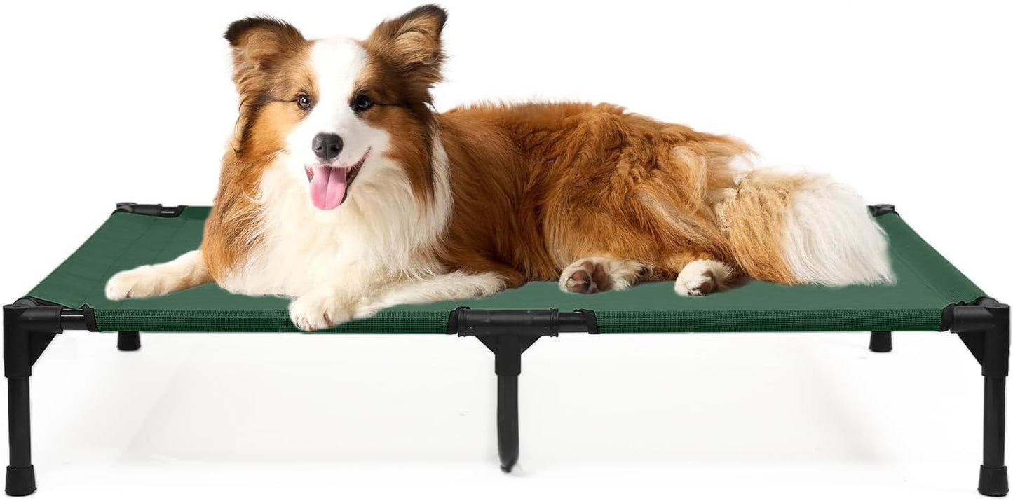 42 Inch Cooling Elevated Dog Cots Beds for Large Dogs, Lifted Pet Hammock Bed with Washable & Breathable Mesh, Non-Slip Feet, Raised Dogs Place Bed (L, Green)