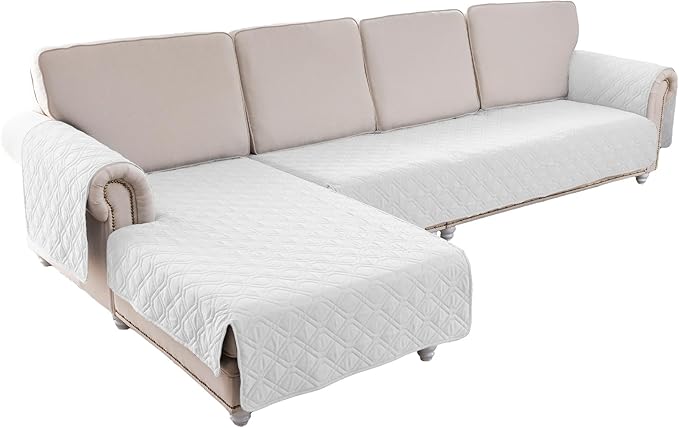 ele ELEOPTION 100% Waterproof 2 Piece Couch Cover Pet Blanket Sectional L Shape Sofa Cushion Cat Dog Bed Cover (Chaise Lounge + 3 Seat Covers) White