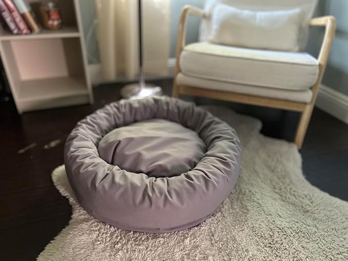 Organic Cotton Canvas Dog Bed: Removable Cover, Natural Fill - Made in USA (Blue Gray, X Small 18" x 6" inches)