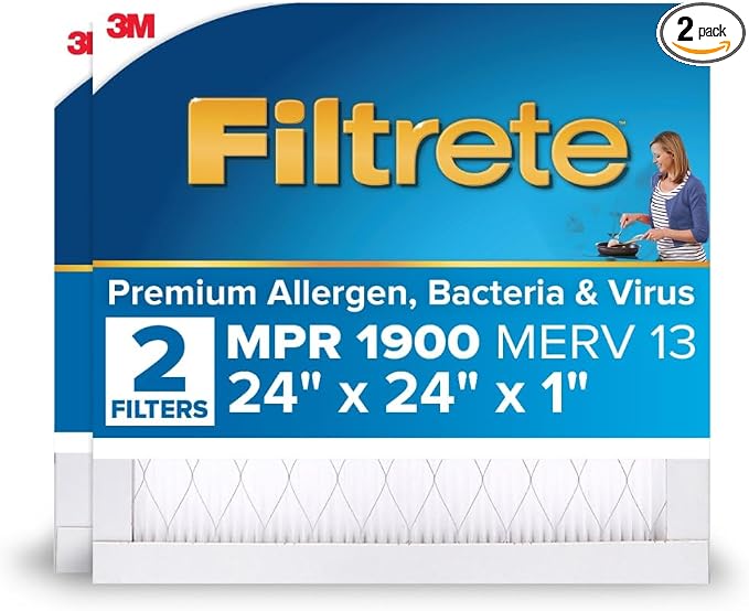 Filtrete 24x24x1 AC Furnace Air Filter, MERV 13, MPR 1900, Premium Allergen