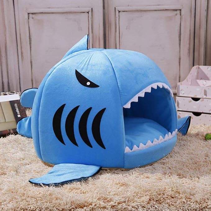 Shark Shaped Pet Dog Puppy Bed Warm Cat Bed House Nest for Autumn Winter Pink XS
