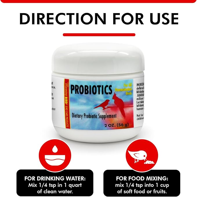 Morning Bird Probiotics for Birds 2 oz – Digestive Health Supplement Supporting Gut Balance, Nutrient Absorption & Immune Support – Easy Mix Powder Supplement for All Bird Species