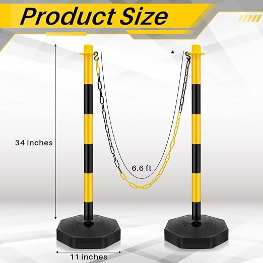 Konohan 4 Sets 34 Inch Parking Cone Delineators Post Traffic Cone Plastic Stanchion Set Stands Parking Barrier with Base 6.6 ft Chain S Hooks Reflective Collar (Yellow,Black)