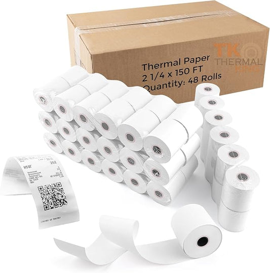 (48 Rolls) 2 1/4" x 150' Thermal Paper, Adding Machine/Calculator POS Receipt paper for Cash Registers
