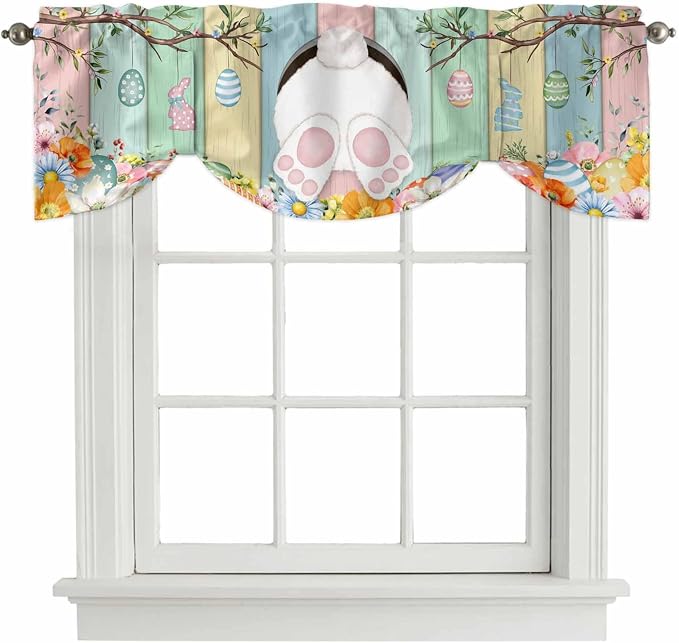 Easter Tie Up Valance Curtains for Windows, Kitchen Curtains Window Shades