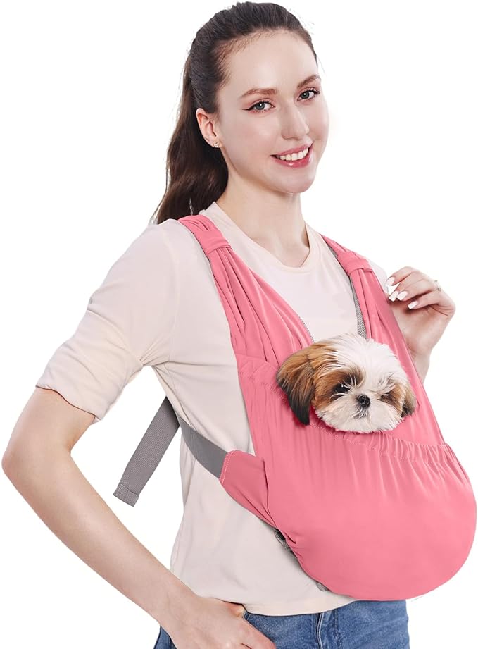 Supet Dog Sling Carrier for Small Pets, Hands Free Front Cat Sling, Reducing Back Neck Pain Anti-Anxiety, Adjustable Soft Carrying (Pink, Regular)