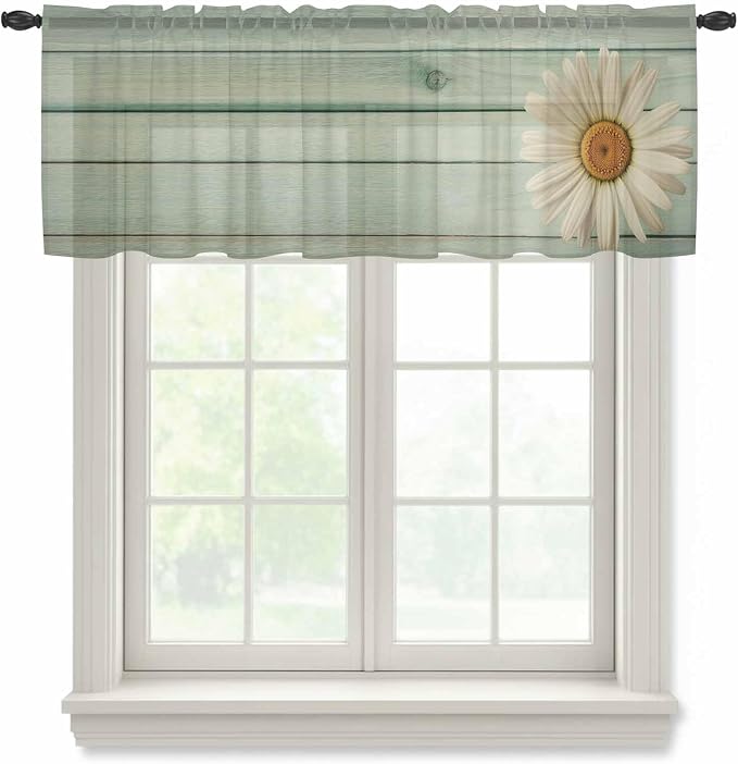 Daisy Flower Sheer Valances for Windows 60"x18", Light Filtering Kitchen