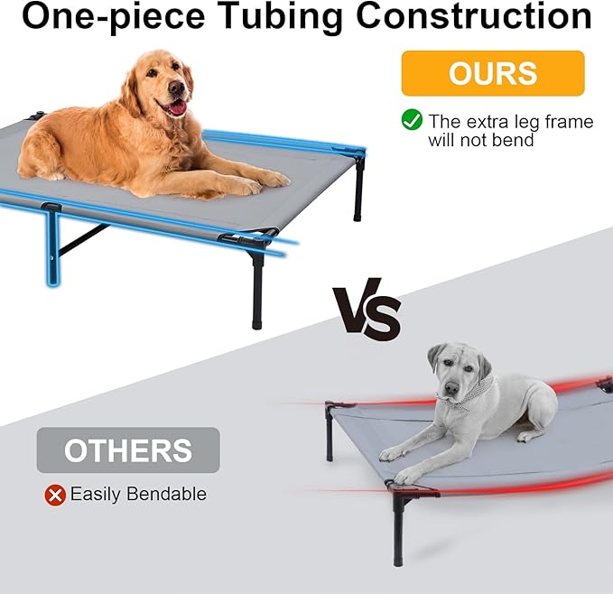 42'' Outdoor Elevated Dog Bed with Six Support Feet, Chew-Proof Raised Dogs Bed, Washable & Breathable Cooling Dog Cot Beds Medium Large Size Dogs, Outdoor Pet Hammock Beds, Outside Pet Beds(Large)