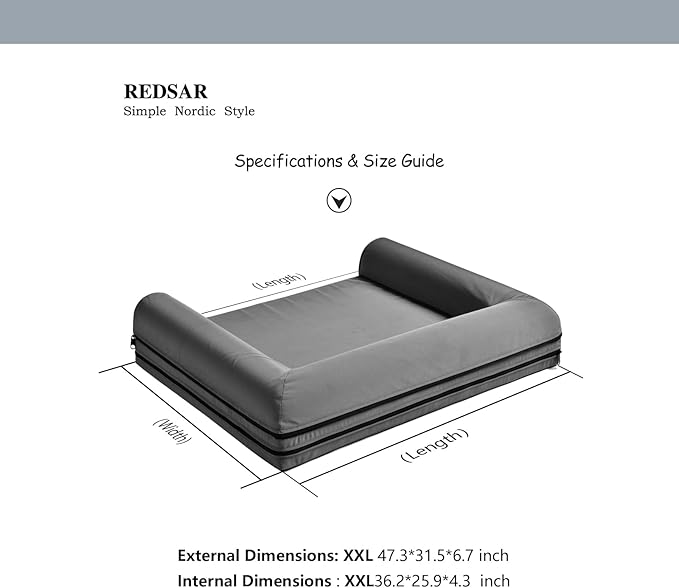 Dog Bed for Extra Large Dogs, XXL Size Chew Proof Orthopedic Mattress, Compressible Washable Dog Sofa for Great Dane, Saint Bernard, Mastiff, Rottweiler (Grey)