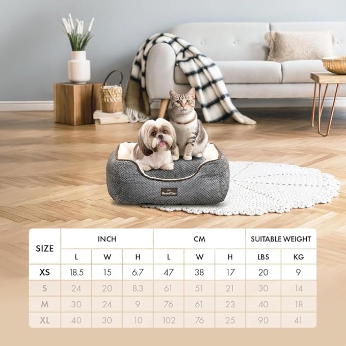 GRANDTIES Fluffy Dog Beds for Small Medium Large Dogs & Cats, Machine Washable Dog Bed, Rectangle Breathable Soft Calming Sleeping Warming Pet Beds with Waterproof & Non-Slip Bottom (XS 17", Cherry)