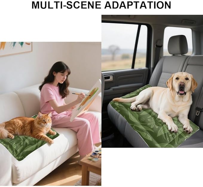 Dark Green Botanical Dog Bed for Cage Dog Bed Mat Washable Pads Crate Cushion Washable Non-Slip Crate Medium Size Floor Mat Pillow for Dogs Indoor Outdoor 24X18 Inch