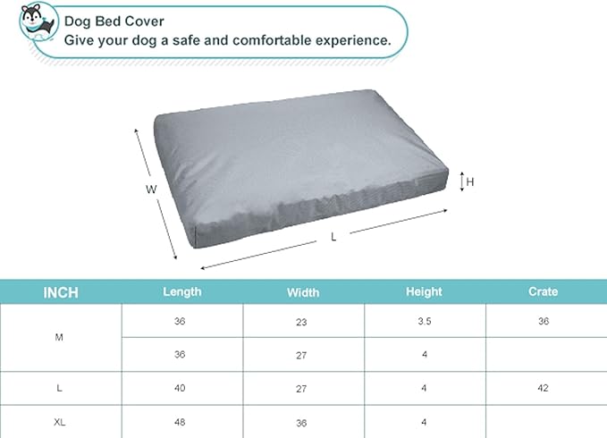 Explore Land Scratch Resistance Dog Bed Cover Canvas Washable Dog Crate Pad Replacement Cover, 36Lx27Wx4H inch, Charcoal