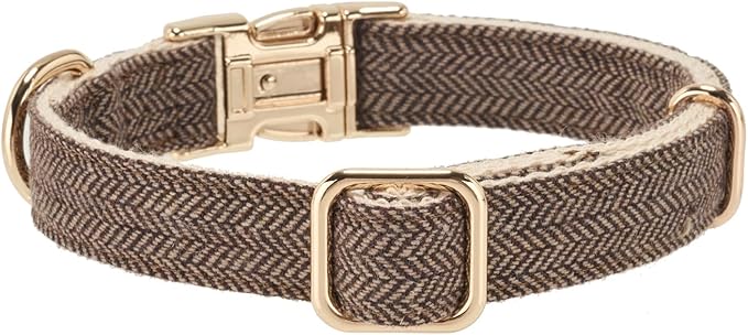 Soft Cotton Hemp Dog Collar with Metal Buckle Adjustable Tweed Dog Collars for Small Medium Large Dogs(Coffee,Large)