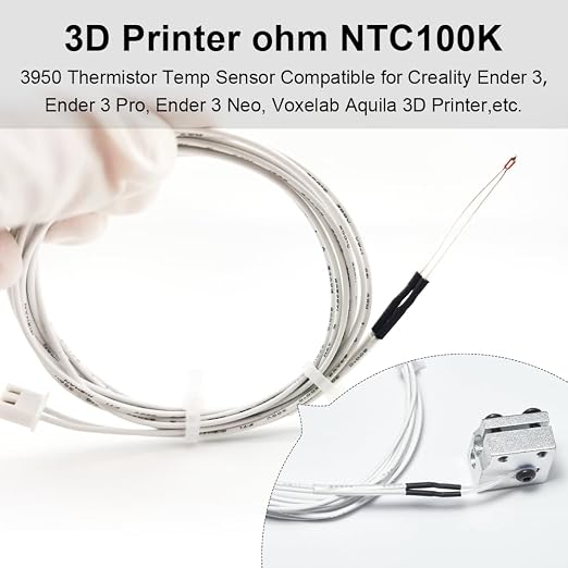 4Pcs Ender 3 Thermistor 1m/39.4Inches, 3D Printer ohm NTC 100K 3950 Thermistor