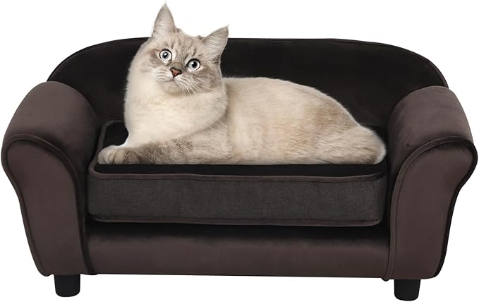 Getifun Small Dog Sofa Bed, Velvet Cat Couch with Washable Cushion & Plastic Legs (29 x 16 x 12.7 inches (Brown)