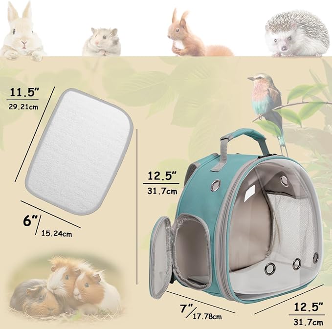 Hamster Backpack Carrier, Bearded Dragon Carrier Backpack with Clear Bubble Window,Small Animal Travel Backpack for Sugar Glider Hedgehog Rat Parrot, Airline Approved (Blue, Backpack)