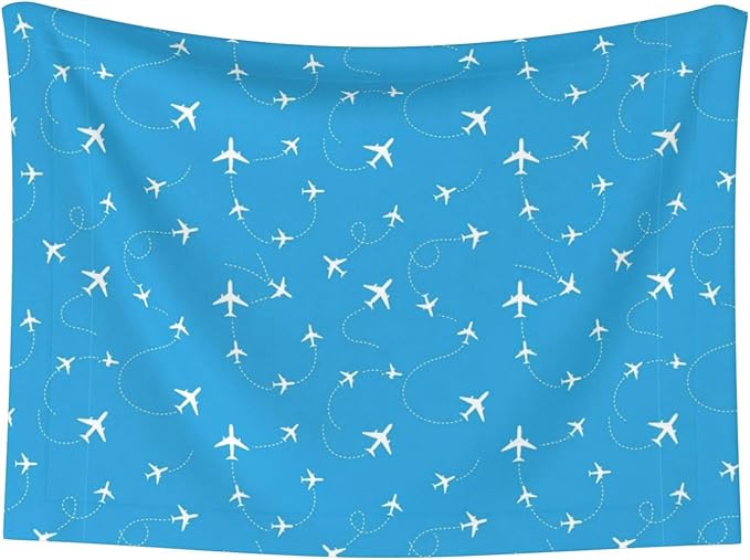Pet Blanket for Travel and Home, Aircraft Airplane Pattern Navy Blue, Reversible Plush Dot Design with Soft Grip Texture on One Side Perfect for Car Seats Moving Vehicles