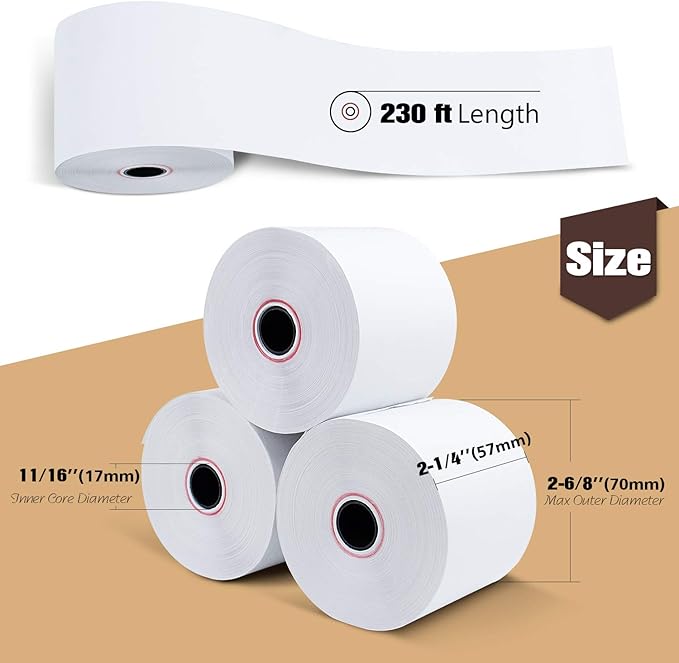(50 Rolls) 2 1/4" x 230' Thermal Paper, POS Receipt Paper for Retail Business Cash Register, Fits Most Credit Card Terminal