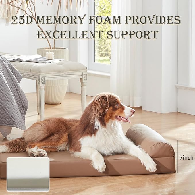 Dog Beds Orthopedic Faux Leather Medium Dog Bed Waterproof Bolster 32 * 24 in
