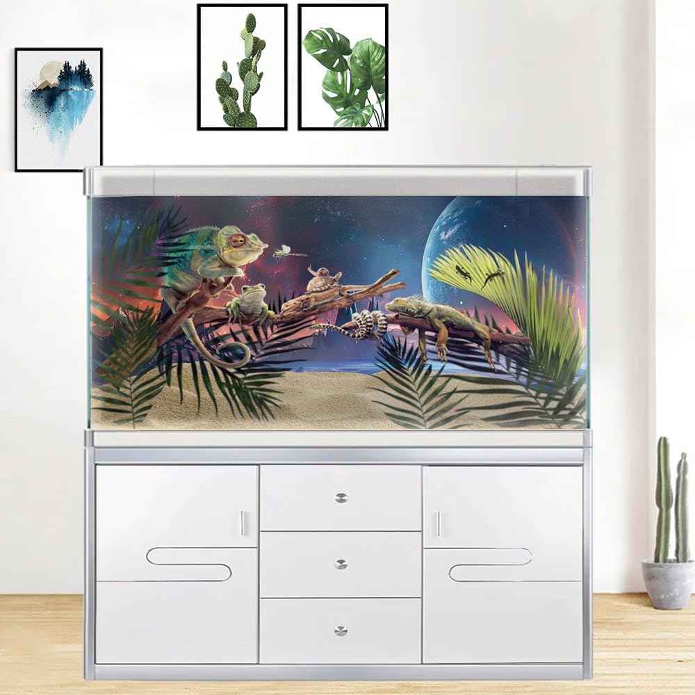 Scarlet Cosmic Aquarium Background,Cool Galaxy Parallel Space Themed Fish Tank Background, Tropical Desert Terrarium Background 72X16IN with 8 EVA Double-Sided Tape