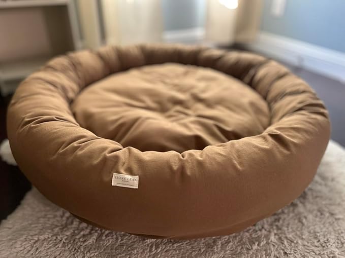 Organic Cotton Canvas Dog Bed: Removable Cover, Natural Fill - Made in USA (Medium Brown, X Large 42" x 8" inches)