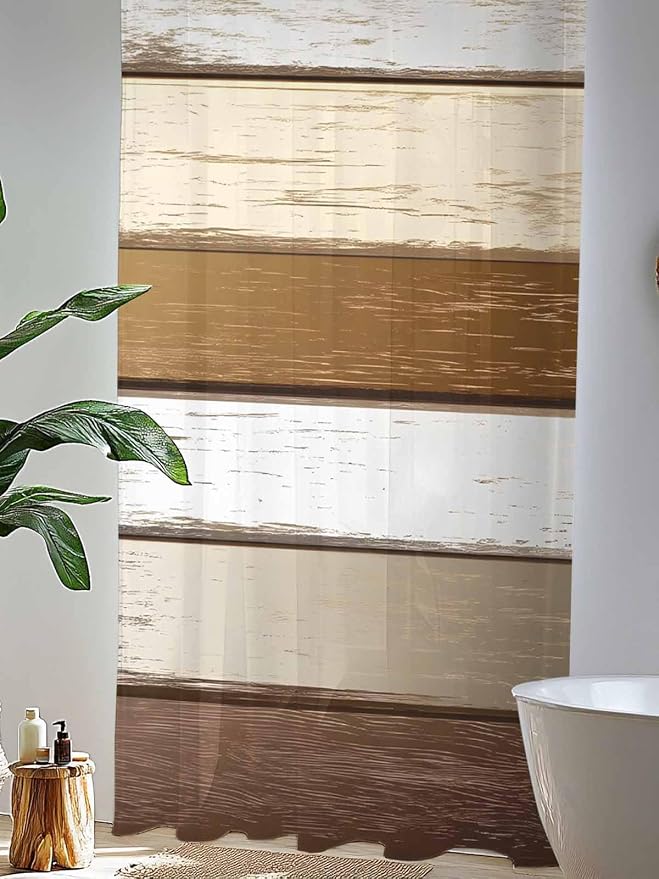Sheer Curtains 84 Inches Long, Vintage Geometric Brown Semi Sheer Curtains