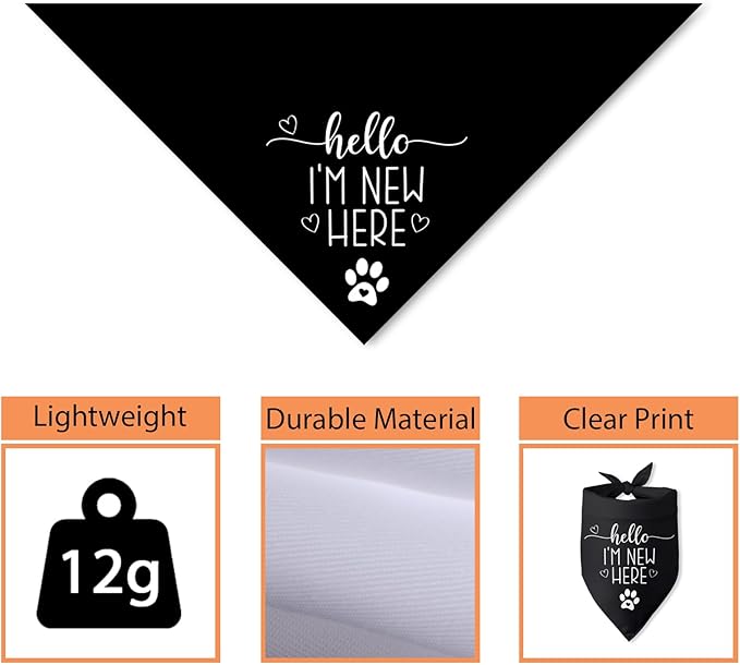 Hello I'm New Here Dog Bandana New Puppy Announcement Gift for New Owners Puppy Bandana Dog Owner Gifts Triangle Bibs Scarf Accessories for Small Medium Dogs Pets