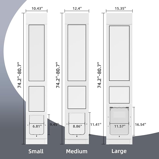 Dog Door for Sliding Glass Door with Magnetic Plastic Flat, Sliding Door Pet Doggie Door Insert with Lock, Adjustable Height No-Cut Required Doggy Door Access Renters, Apartments, Patio (White, L)