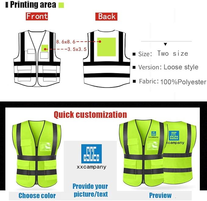 YOWESHOP High Visibility Safety Vest Custom Your Logo Protective Workwear 5 Pockets With Reflective Strips Outdoor Work Vest (Neon Yellow (4XL))