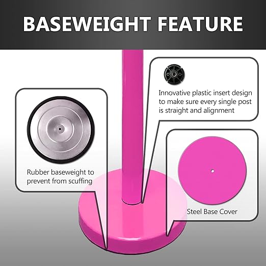 VIP Crowd Control Retractable Belt Stanchion Queue Safety Barrier Set, 36" Ht, 78" Belt + Wall Bracket (6 Magenta Pink Posts Pink Belt + SFrame + WBracket)