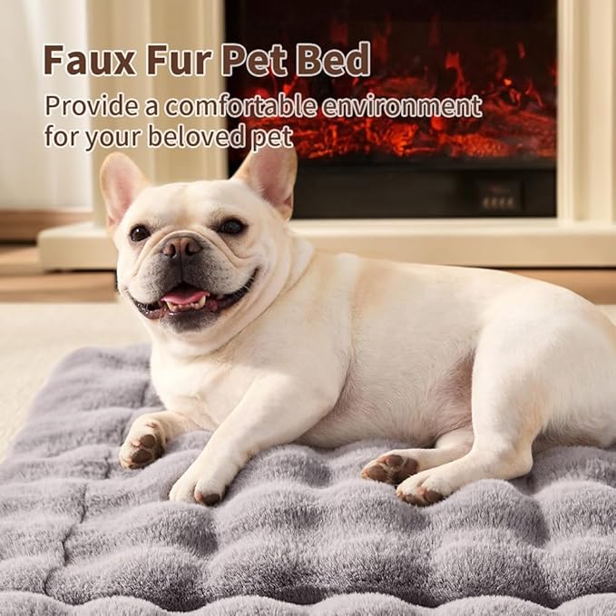 Self-Warming Cat Bed, Plush Faux Fur Pet Bed Mat with Anti-Slip Bottom, Ultra Soft Heated Bed for Cats & Medium Dogs, Cozy Fluffy Pad for Couch & Crate, Machine Washable, 27x20 Inch Grey