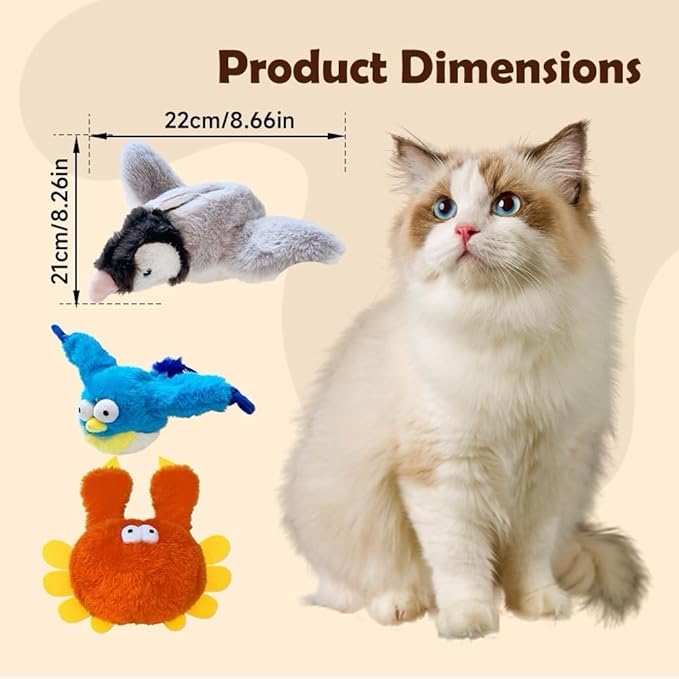 Flapping Chase Cat Toy, Interactive Chirping Flying Bird Cat Toy, Chirping Bird Cat Toy Flapping Wings (Grey)